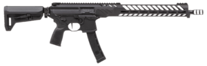 Sig Sauer RMPX16B935 MPX PCC 9mm Luger 35+1 16″ Black Slim M-Lok Handgaurd Folding Magpul SL-K Stock Three Chamber Comp Timney Trigger Ambi Controls
