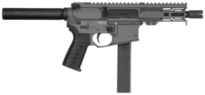CMMG PE91A17BATNG Banshee Mk9 9mm Luger 32+1 8″ Tungsten Gray Rec Buffer Tube (No Brace) EML7 M-LOK Handguard Zeroed Linear Comp (Colt Mag Compatible)