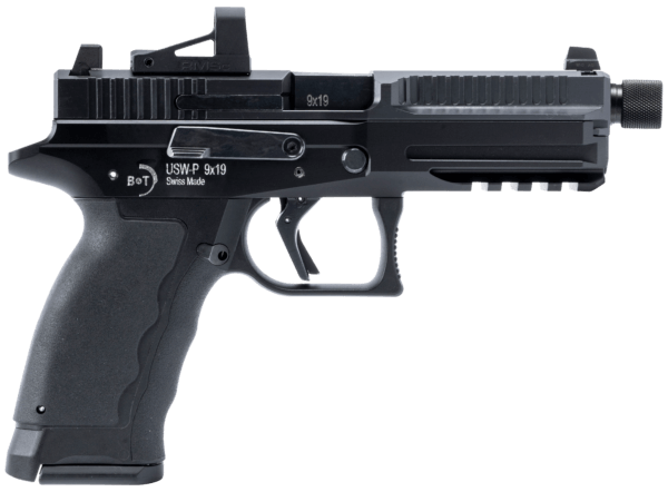 B&T Firearms BT490002 USW-P  9mm Luger 17+1/19+1 4.30 Threaded  Black  Picatinny Rail Frame  Optic Cut Slide  Rubber Grip”