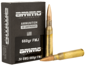 Ammo Inc 50BMG660FMJA10 Incorporated Hunting 50 BMG 660 gr Full Metal Jacket (FMJ) 10rd Box