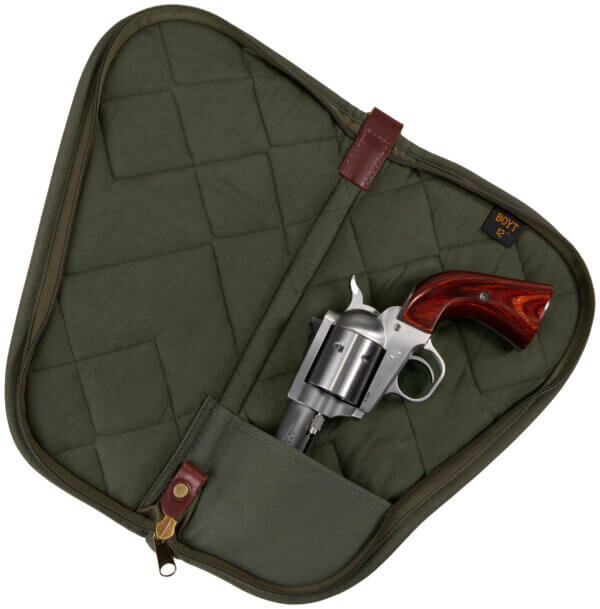 Boyt Harness PP41OD Heart-Shaped Pistol Case made of Waxed Canvas with OD Green Finish Quilted Flannel Lining Full Length Zipper & Padding