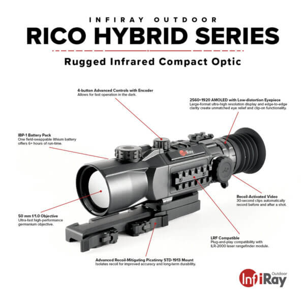 iRay USA IRAYHYH50W RICO Hybrid 640 HYH50W Thermal Weapon Sight Black 3x 50mm Multi Reticle 640×480 50Hz Resolution Zoom 8x