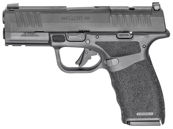 Springfield Armory HCP9379BOSPLC Hellcat Pro OSP Compact 9mm Luger 10+1, 3.70″ Black Melonite Hammer Forged Barrel, Black Melonite Optic Ready/Serrated Slide, Black Polymer Frame w/Picatinny Rail, Adaptive Textured Polymer Grip, Right Hand