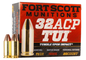 Fort Scott Munitions 32ACP71SCV Tumble Upon Impact (TUI) Self Defense 32 ACP 71 gr Solid Copper Spun (SCS) 20rd Box