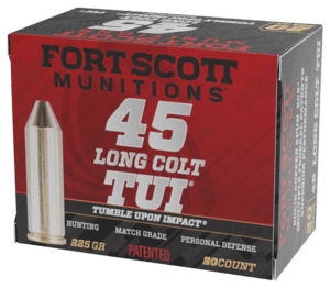 Fort Scott Munitions 45LC225SCV Tumble Upon Impact (TUI) Self Defense 45 Long Colt 225 gr Solid Copper Spun (SCS) 20rd Box