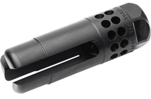 SureFire WARCOMPSPORT5561228 Warcomp Sport Flash Hider 22 Cal (5.56mm) 1/2-28 tpi  Open Tine 3-Prong  Ported Black Stainless Steel for AR/M4-Platform”