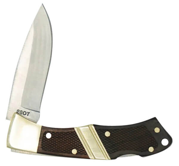 Old Timer 1181069 Mountain Beaver Jr.  2.50 Folding Drop Point Plain Mirror Polished 9Cr18MoV SS Blade/Brown Wood/Silver Nickel Handle Includes Sheath”