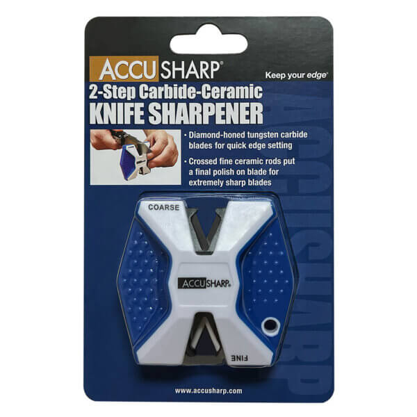 AccuSharp 342C 2-Step Knife Sharpener Hand Held Diamond Tungsten Carbide Sharpener Coarse/Fine Blue/White
