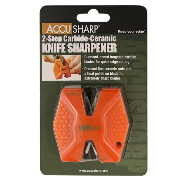 AccuSharp 344C 2-Step Knife Sharpener Hand Held Diamond Tungsten Carbide Sharpener Coarse/Fine Blaze Orange