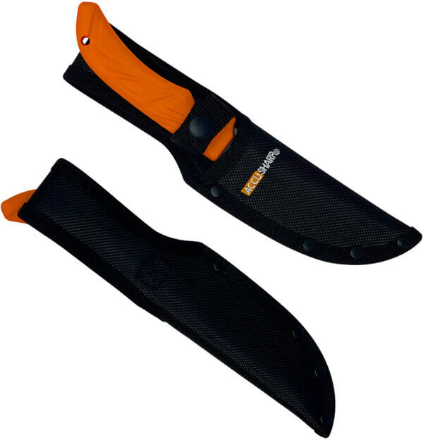 AccuSharp 734C AccuZip 4″ Fixed Plain Stainless Steel/ Blade Blaze Orange Ergonomic Anti-Slip Rubber Handle