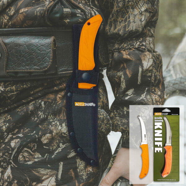 AccuSharp 734C AccuZip 4″ Fixed Plain Stainless Steel/ Blade Blaze Orange Ergonomic Anti-Slip Rubber Handle