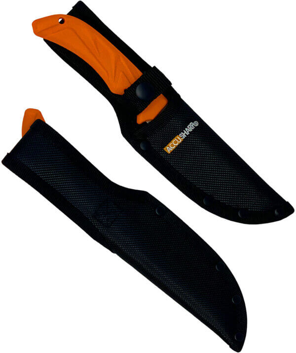 AccuSharp 732C Butcher 4″ Fixed Butcher Plain Stainless Steel Blade/Blaze Orange Ergonomic Anti-Slip Rubber Handle