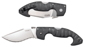 Cold Steel CS21SS Spartan 4.50″ Folding Clip Point Serrated Satin Griv-Ex Blade/6″ Black Contoured Griv-Ex Handle Includes Belt Clip