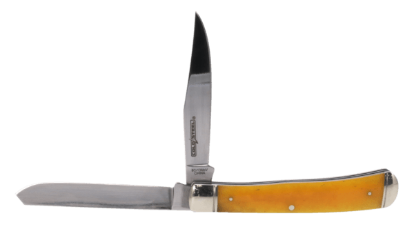 Cold Steel CSFLTRPRY Trapper 3″ Folding Clip/Spey Plain 8Cr13MoV SS Blade/Yellow w/Polished Bolsters Bone Handle