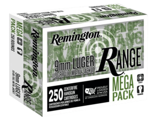 Remington Ammunition R23965 Range Mega Pack 9mm Luger 115 gr Full Metal Jacket (FMJ) 250rd Box