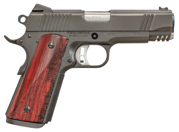 Fusion Firearms 1911RIPTIDE9 Freedom Riptide 9mm Luger 8+1 4.25″ Chrome Black Oxide Serrated Slide Steel Frame w/Beavertail Red Cocobolo Grips