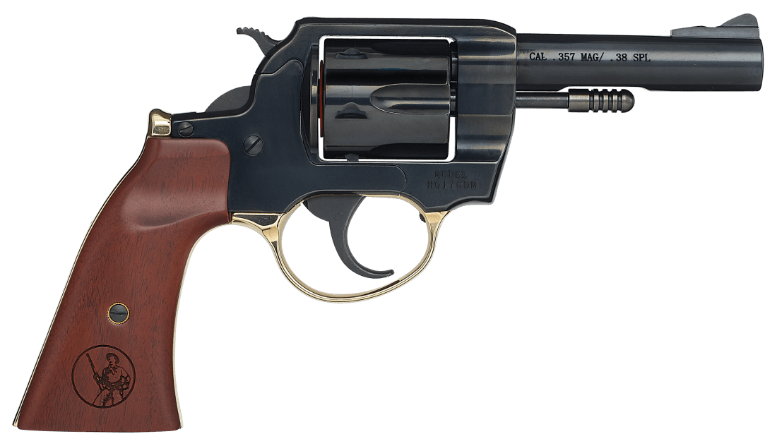Henry H017GDM Gunfighter  38 Special 357 Mag 6 Shot 4″ Blued Round Steel Barrel  Polished Blued Steel Frame w/Gunfighter Walnut Grip