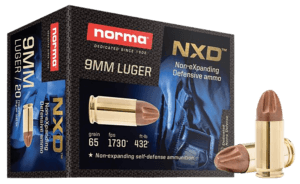 Norma Ammunition 611140020 Self Defense NXD 9mm Luger 65 gr Injection Molded Copper Projectile 20rd Box