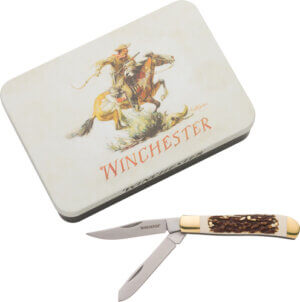 WINCHESTER KNIFE SS/WOOD STOCKMAN COMBO W/KNIFE TIN