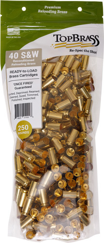 TOP BRASS ONCE FIRED UNPRIMED BRASS .40SW 250CT POUCH