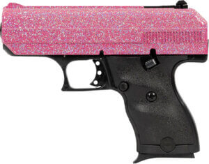 Hi-Point 916PISP C9 9mm Luger 8+1 3.50″ Black Steel Barrel Hydro-Dipped Pink Sparkle Serrated Slide Black Polymer Frame Black Polymer Grips Right Hand