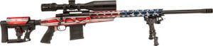 Howa HCRA72507USKMDT M1500 APC Chassis 6.5 Creedmoor 24″ Blued Heavy Barrel 10+1 (3 Mags) American Flag Cerakote 6 Position Luth-AR MBA-4 w/Aluminum Chassis Stock Includes Bipod and Grips