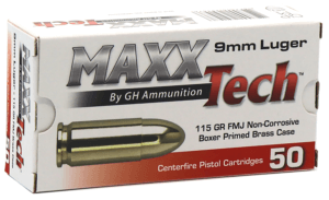 MaxxTech PTGB9MMB   9mm Luger 115 gr Full Metal Jacket 50rd Box