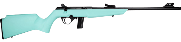 Rossi  RB22  Compact 22 LR 10+1  16 Matte Black Button Rifled Free Floating Steel Barrel  Matte Black Stainless Steel Receiver  Cyan Monte Carlo Stock  Right Hand”