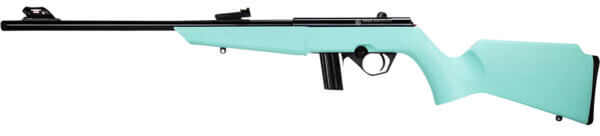 Rossi  RB22  Compact 22 LR 10+1  16 Matte Black Button Rifled Free Floating Steel Barrel  Matte Black Stainless Steel Receiver  Cyan Monte Carlo Stock  Right Hand”