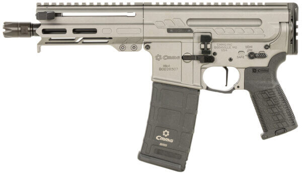 CMMG 94A6867TNG Dissent MK4 9mm Luger 33+1 6.50″ Tungsten Gray Rec Picatinny Brace Adapter 5.50″ M-LOK Handguard Left Side Charging Handle Zeroed Linear Comp TriggerTech Trigger