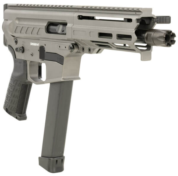 CMMG 99A68A2TNG Dissent MKGS 9mm Luger 33+1 6.50″ Tungsten Gray Rec Picatinny Brace Adapter 5.50″ M-LOK Handguard Left Side Charging Handle Zeroed Linear Comp TriggerTech Trigger