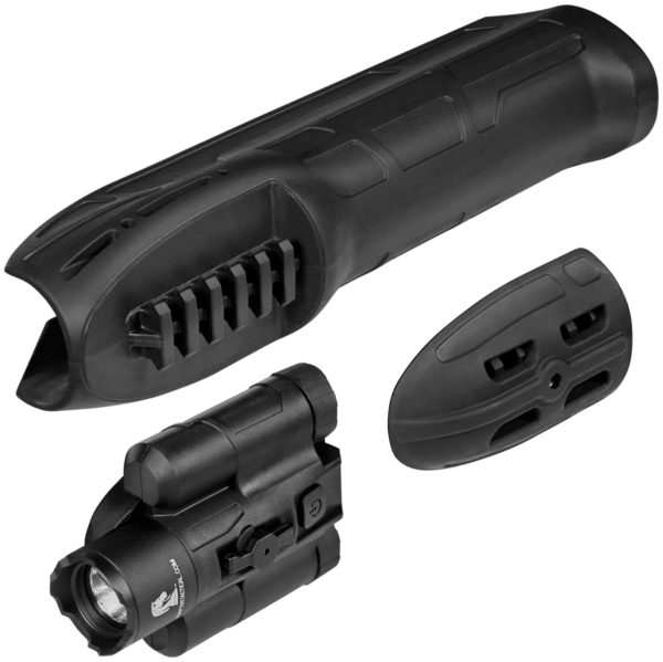 ADAPTIVE TACTICAL AT02900 EX Performance Forend with 300 Lumen Flashlight Black Polymer Concealed 2″ Picatinny Fits Remington 870/1100/11-87