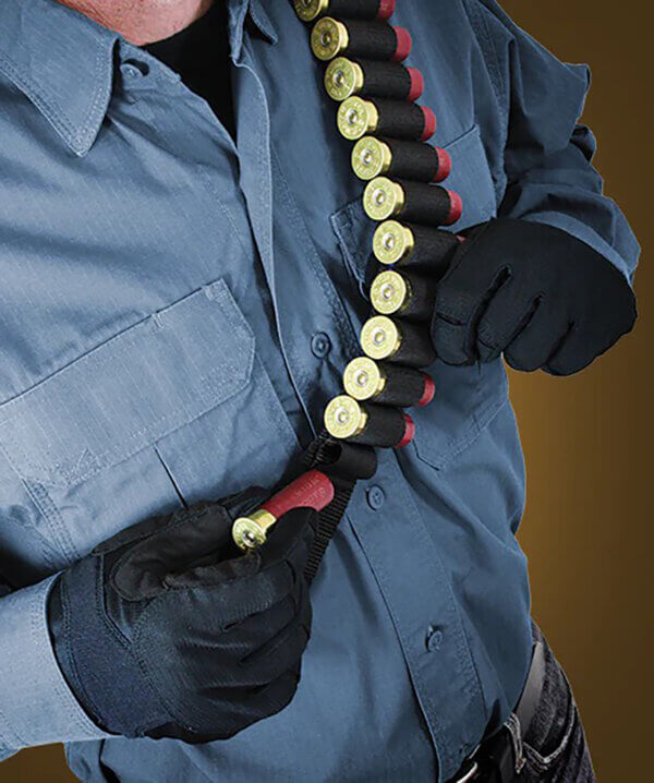 ADAPTIVE TACTICAL AT06401 Shotgun Bandolier 45rd Black Nylon Reinforced Non-Slip Elastic Loops Fully Adj. Fit