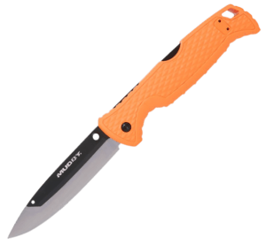 Muddy MUD-FL-35RB5PZ SWAP Replace-A-Blade 3.50 Folding Drop Point Plain 420J2 SS Blade  Blaze Orange Textured GFN Handle  Includes Lanyard/Pocket Clip  3 Replacement Blades”