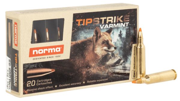 Norma Ammunition 20157372 Dedicated Hunting Varmint 22-250 Rem 55 gr Polymer Tip 20rd Box