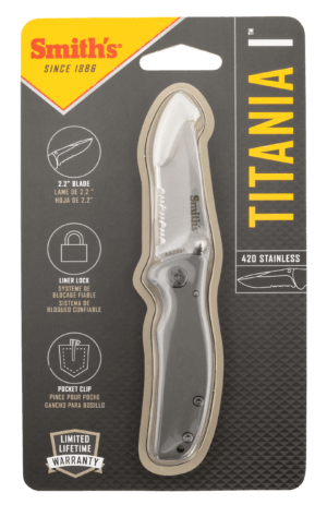Smiths Products 51008 Furrow 2.90″ Folding Drop Point Plain Satin Titanium Coated Stainless Steel Blade/Stainless Steel Handle Includes Pocket Clip