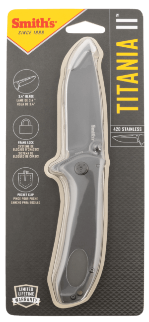 Smiths Products 51010 Titania II 3.50″ Folding Drop Point Plain Satin Titanium Coated Stainless Steel Blade/Stainless Steel Handle Includes Pocket Clip