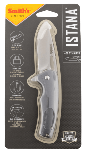 Smiths Products 51275 Imfima 3.26″ Folding Drop Point Plain Bead Blasted 3Cr13MoV SS Blade/ Bead Blasted Stainless Steel Handle Includes Pocket Clip