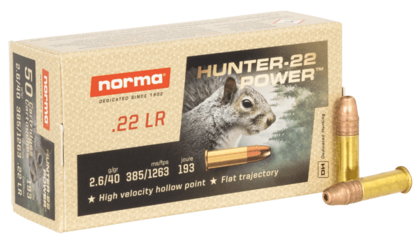 Norma Ammunition 2425096 Dedicated Precision Hunter Power 22 LR 40 gr Jacket Hollow Point 50rd Box