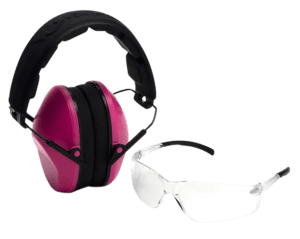 Pyramex VGCOMBO210 Low-Profile Combo Kit Scratch Resistant Clear Lens & Frame with Rubber Temple Tips Pink Low-Profile Earmuffs