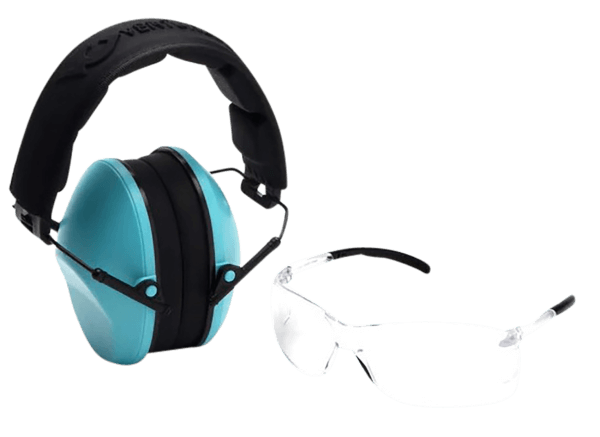 Pyramex VGCOMBO410 Low-Profile Combo Kit Scratch Resistant Clear Lens & Frame with Rubber Temple Tips Powder Blue Low-Profile Earmuffs