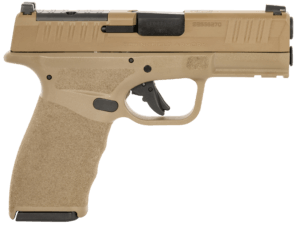 Springfield Armory HCP9379FOSPCT Hellcat Pro OSP Compact Frame 9mm Luger 15 1/17 1  3.70″ Black Melonite Steel Barrel  FDE Cerakote OR/Serrated Steel Slide  FDE Steel Frame w/ Rail  FDE Textured Polymer Grip  Features Crimson Trace Red Dot