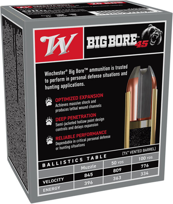 Winchester Ammo X45CBB Big Bore  45 Colt 250 gr Semi Jacketed Hollow Point 20rd Box