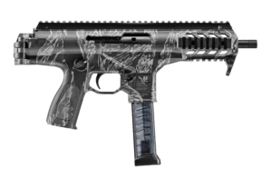 Beretta USA JPMXSTG30 PMXs  9mm Luger 30+1 (2) 6.90″ Threaded Barrel  Limited Edition Black & Gray Tiger Stripe  QD End Plate  Picatinny Handgaurd  Ambi Controls
