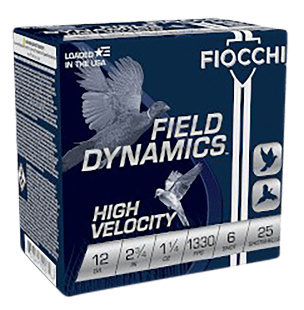 Fiocchi 12HV6 Field Dynamics High Velocity 12 Gauge 2.75″ 1 1/4 oz 1330 fps 6 Shot 25rd Box