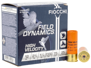 Fiocchi 12HV5 Field Dynamics High Velocity 12 Gauge 2.75″ 1 1/4 oz 1330 fps 5 Shot 25rd Box