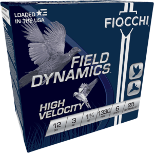 Fiocchi 12HV8 Field Dynamics High Velocity 12 Gauge 2.75″ 1 1/4 oz 1330 fps 8 Shot 25rd Box