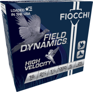Fiocchi 16HV6 Field Dynamics High Velocity 16 Gauge 2.75″ 1 1/8 oz 1300 fps 6 Shot 25rd Box