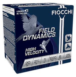 Fiocchi 20HV8 Field Dynamics High Velocity 20 Gauge 2.75″ 1 oz 8 Shot 25rd Box