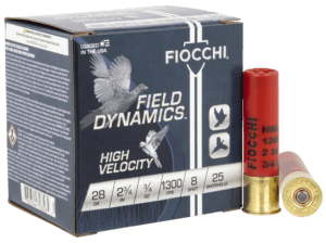Fiocchi 28HV6 Field Dynamics High Velocity 28 Gauge 2.75″ 3/4 oz 1300 fps 6 Shot 25rd Box